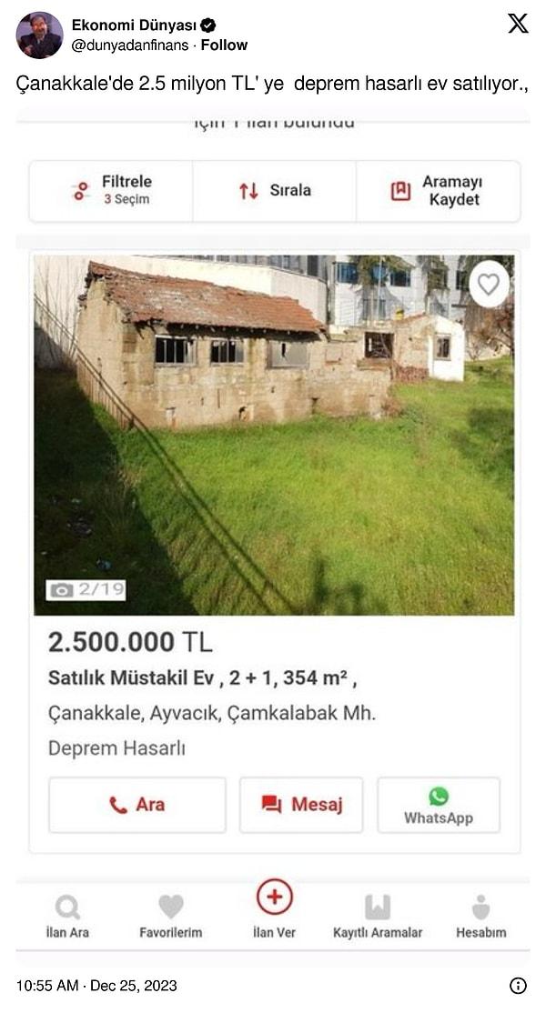 Sosyal medyada da "deprem hasarlı" bir yapının fiyatının 2,5 milyon lira olması da ilgi çekerken, arsa satışı için bunun da bir yöntem olduğu görülüyordu.