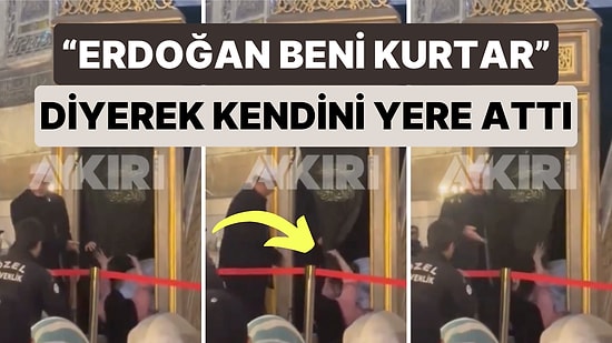 Ayasofya'da İlginç Görüntüler! Bir Kadın “Recep Tayyip Erdoğan Kurtar Beni” Diyerek Kendini Yere Attı