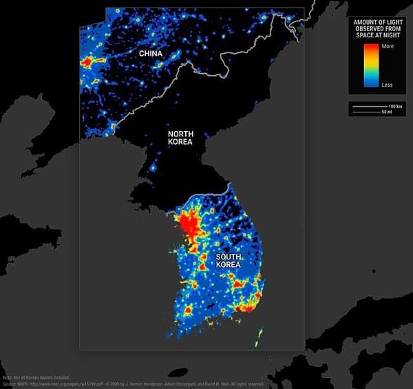 5. Geceleri Kore kıtasındaki ışık dağılımı.