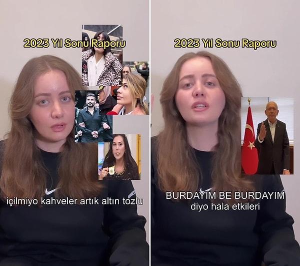 2023'te yaşadığımız ve çok konuşulan bazı olayların başlıklarıyla şarkı yapan Burcu Yener, muhteşem bir 'Yıl sonu raporu' videosu hazırladı.