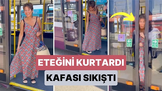 Otobüse Eteği Sıkışınca Bir Süre Yardım Bekleyen Kadının Eteği Kurtarıldıktan Sonra da Kafası Kapıya Sıkıştı