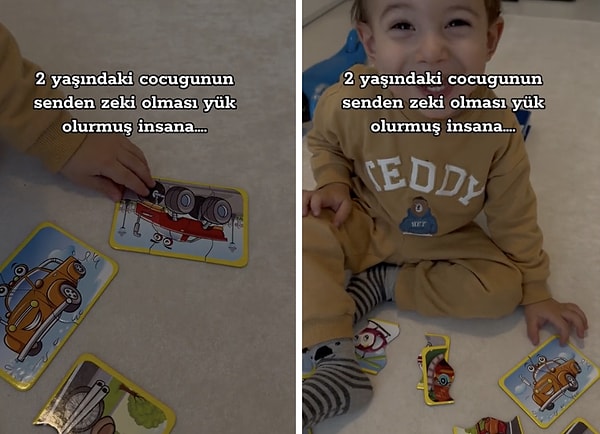 Hatayı hemen fark eden minik hızlıca yapbozu düzeltip doğrusunu gösterince, annesi hayatının dersini aldı.