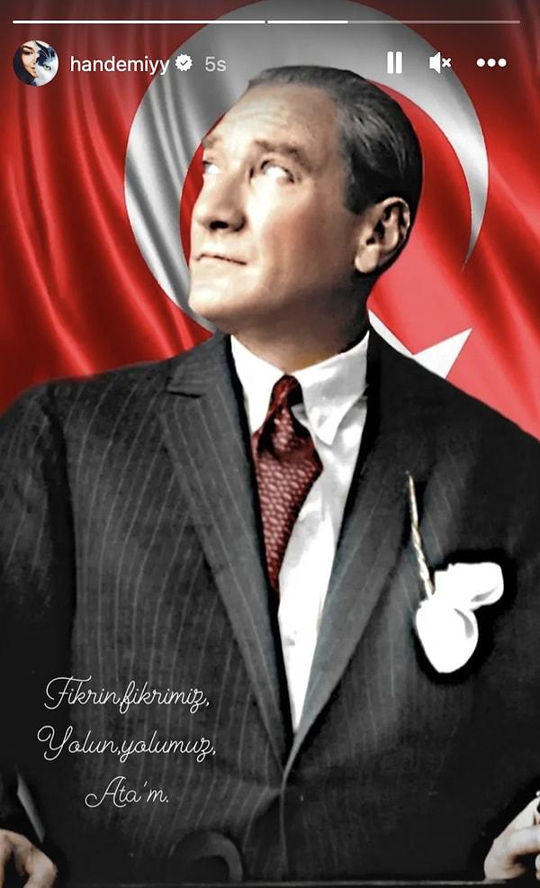 Erçel, Gazi Mustafa Kemal Atatürk'ün fotoğrafını "Fikrin fikrimiz, yolun yolumuz Ata'm." notuyla paylaşarak yaşananlara sessiz kalmadı.