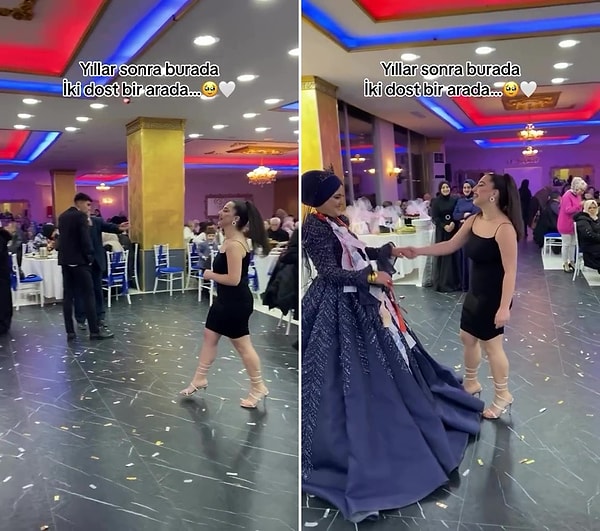 Sosyal medyada paylaşılan görüntülerde, bir kadın evlenen en yakın arkadaşı ile dans ederken görülüyor.