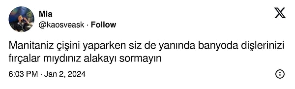 Twitter'da da çiş yapan sevgilisinin yanında diş fırçalamayla ilgili yorum yapan kişi tartışma başlattı.