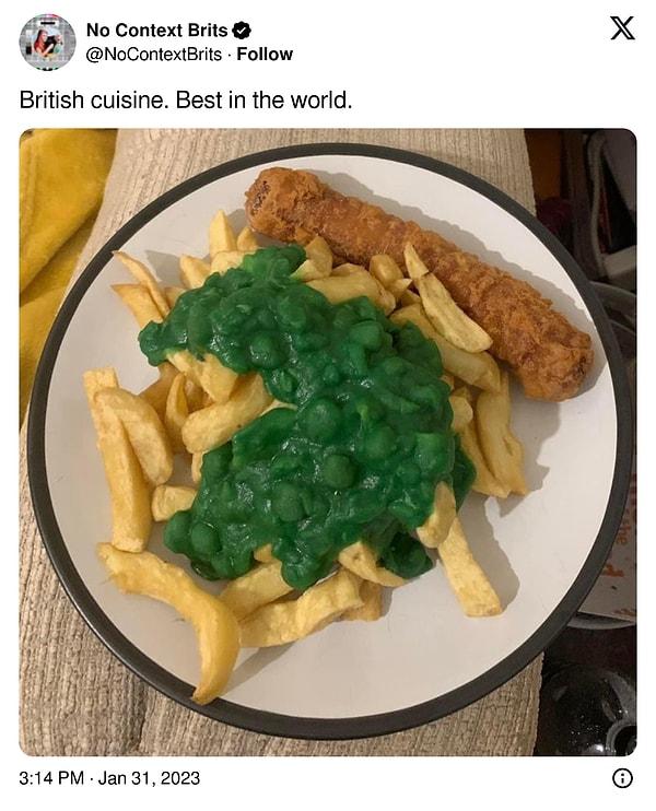 Twitter'da bir kullanıcı İngiltere mutfağının dünyanın en iyi mutfağı olduğunu iddia ettiği bir tweet paylaştı.