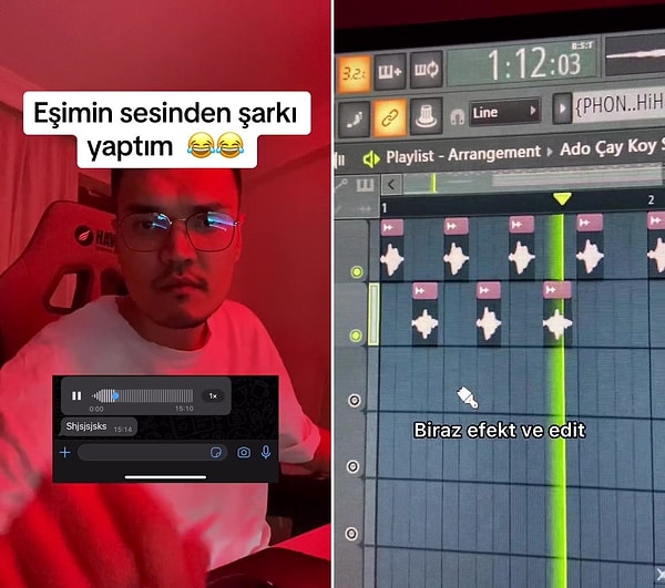 Eşinin eve gelirken, "Azo ben geliyorum çay koy" diyerek gönderdiği ses kaydını şarkı yapan Azamat, o anları da TikTok'ta paylaştı.