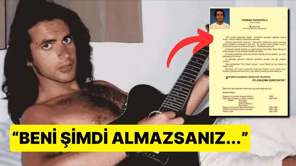Teoman'ın Tıfıl Bir Öğrenciyken Ajanslara Gönderdiği Özgeçmişi Sizi Çok Şaşırtacak