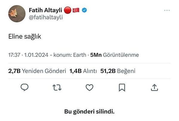 Tepkiler sonrasında paylaşımı silen Fatih Altaylı, bugün YouTube üzerinden yayınladığı videoda da konuyla ilgili açıklamada bulundu.