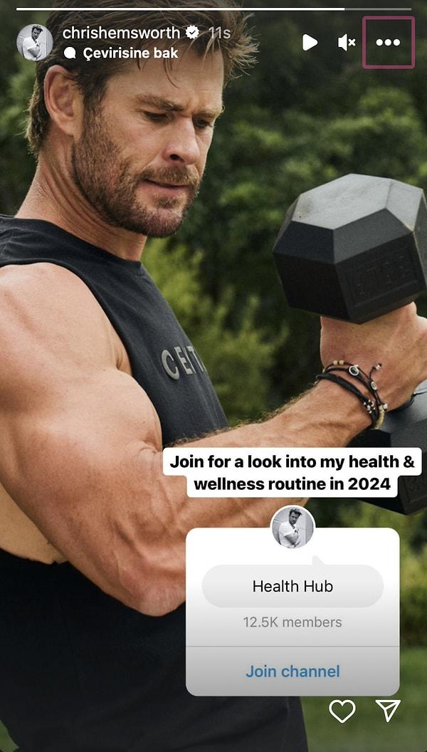 Paylaştığı hikaye ile "2024'teki sağlık ve zindelik rutinime bir göz atmak için katılın" notu ile kanalını ekleyen Hemsworth'e hayranlarından yorumlar gecikmedi👇