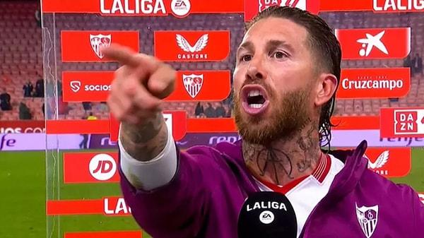 Yetiştiği kulüp Sevilla'ya yıllar sonra dönerek kaptanlık bandını taşıyan Ramos maç sonu röportajında tribünden gelen tepkilerle sinirlendi.