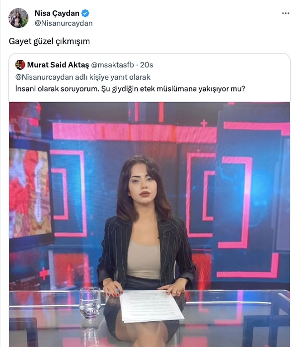 Kendisini eleştiren kullanıcıya ise "Gayet güzel çıkmışım" diye yanıt verdi.