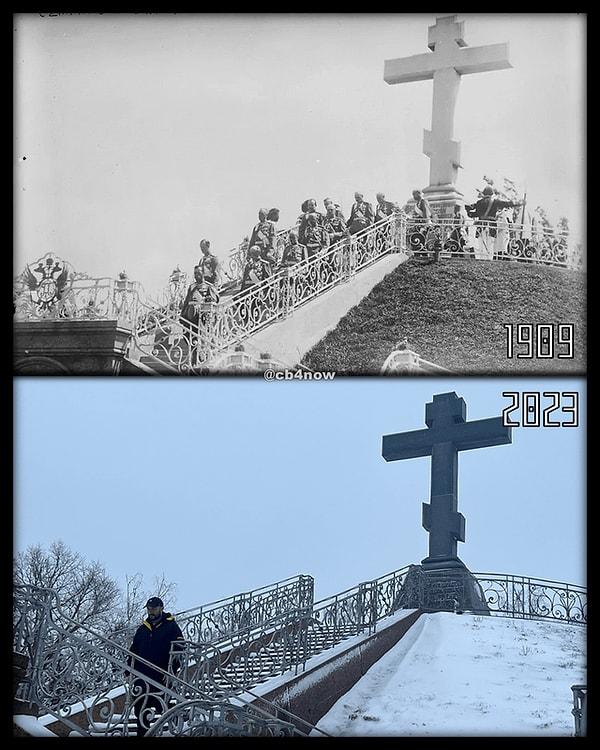 9. Rusya Çarı II. Nicholas , Poltava Savaşı Mezar Anıtı'nın açılışını ziyaret ediyor (Çarlık Rusyası askerlerinin toplu mezarı) - Poltava, Ukrayna.