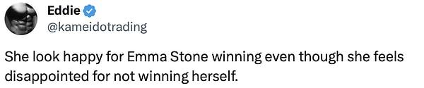 9. Kendisi kazanamadığı için hayal kırıklığına uğrasa da Emma Stone'un kazanmasından mutlu görünüyor.