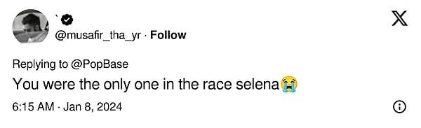 "Yarıştaki tek kişi sendin Selena..."