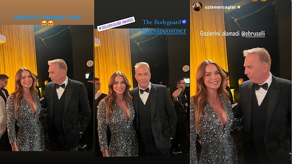 "The Bodyguard" filmi ile tanıdığımız oyuncu Kevin Costner ile paylaştığı karelere "Gözlerini alamadı" notunu düştü Şallı.