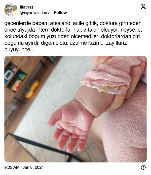 Bebeğinin aşırı tombul olmasından dolayı hastanede nabzının ölçülemediğini belirten bir anne bir de örnek fotoğraf paylaşınca X kullanıcıları resmen eridi.