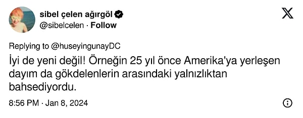 "25 yıl önce Amerika'ya yerleşen dayım da gökdelenlerin arasındaki yalnızlıktan bahsediyordu."