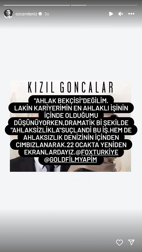 "Ahlak bekçisi değilim" diyen Özcan Deniz, Kızıl Goncalar'ın kariyerinin en ahlaklı işi olduğunu söyledi.