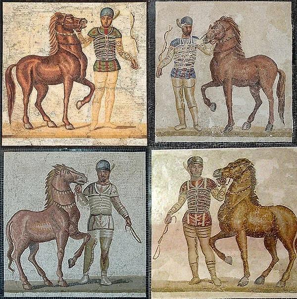 2. At yarışlarındaki takımların atlılarını gösteren Roma döneminden kalma mozaikler