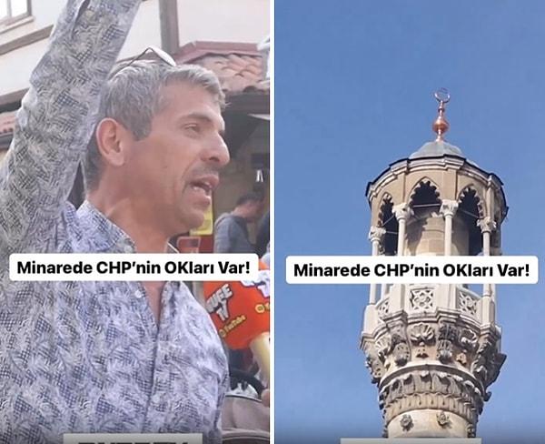 'CHP camileri yasak ettiği dönemde o okları oraya koydu' diyen vatandaş sözlerine ise 'Ben bu camide hayatım boyunca namaz kılmadım, kılmıyorum da' dedi.