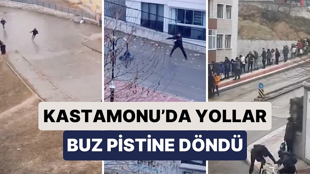 Kastamonu'da Buz Tutan Yolda Yürümeye Çalışan Vatandaşların Yaşadığı Zor Anlar Kameralara Yansıdı