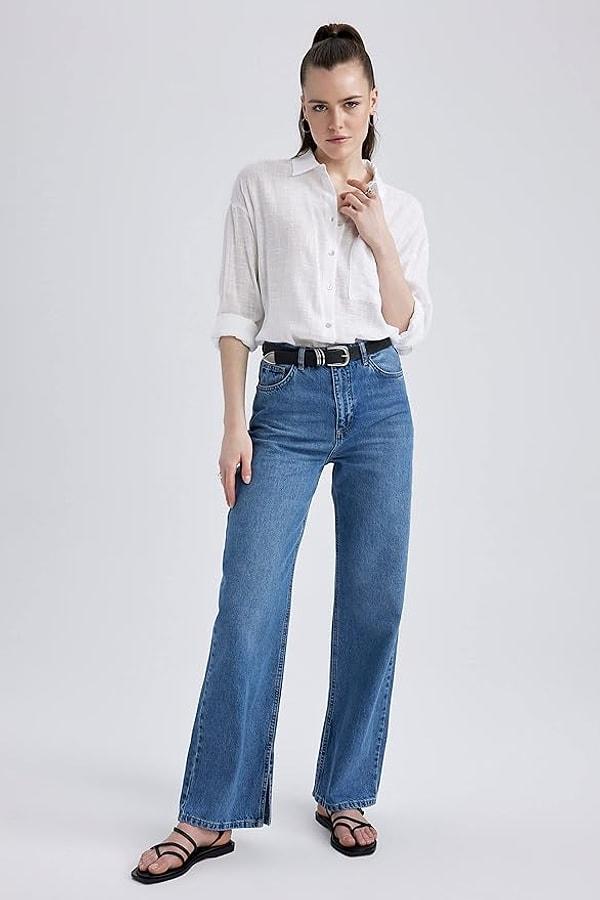 5. DeFacto Kadın 90's Wide Leg Yırtmaçlı Jean Uzun Pantolon