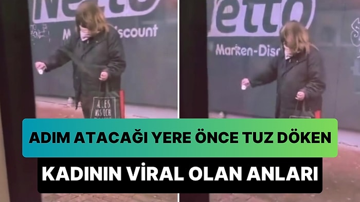 Buzlu Yolda Kayıp Düşmemek İçin Adım Atacağı Yere Elindeki Tuzluk ile Tuz Döken Kadın