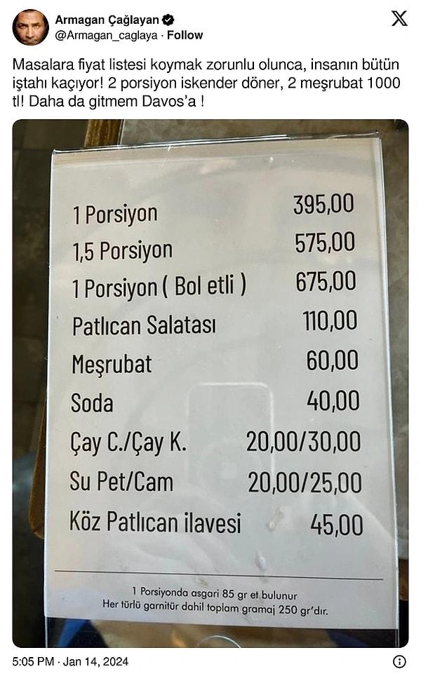 Uludağ'da bir restoranın menüsündeki fiyatları görünce küçük dilimizi yutmuştuk hatırlarsanız.