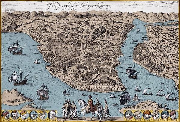 6. Konstantinopolis (günümüz İstanbul) haritası, 1570-90'lar.