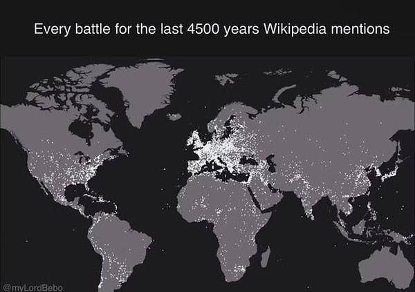 13. Wikipedia'da adı geçen dünyadaki son 4 bin 500 yıldaki her savaşın haritası.
