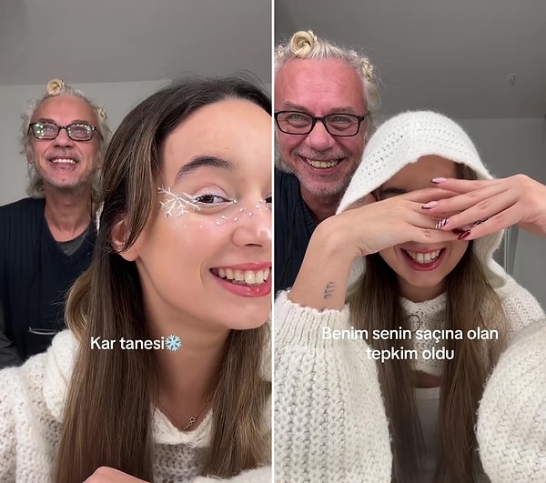 Babasının tepkisini çekmek isterken, kendisinin tepkisini çeken kadının o anları ise sosyal medyada viral oldu.