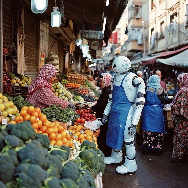 Pazarda domates, biber satan bir esnaf robot görmek artık o kadar da imkansız değil.