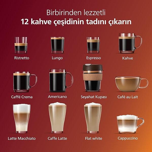 En çok tercih edilen kahve makineleri arasında ilk sıralarda yer alan Philips Ep5447/90, birbirinden lezzetli 12 aromatik kahve seçeneği sunuyor.