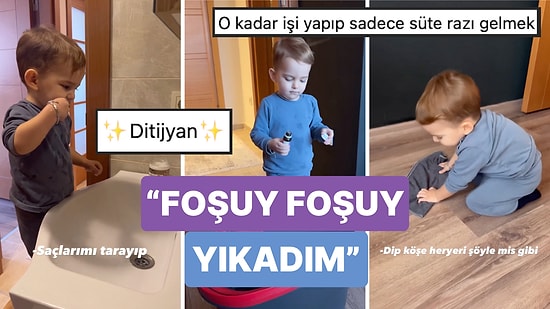 Her Yeri Foşur Foşur Temizleyen Cem Özkök'ün Minik Versiyonu Karan'ın Temizlik Videosuna Bayılacaksınız