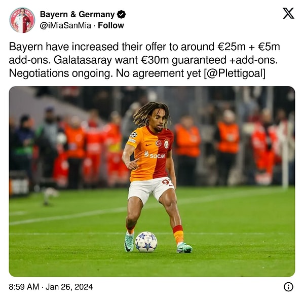 Galatasaray'ın istediği rakamı dayatması ise Bayern Münih taraftarlarını geriyor.