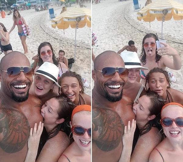 Dünyaca ünlü Amerikalı aktör ve iş insanı Dwayne Johnson, sahilde karşılaştığı hayranları ile selfie yapmak isterken ilginç bir eyleme maruz kaldı.