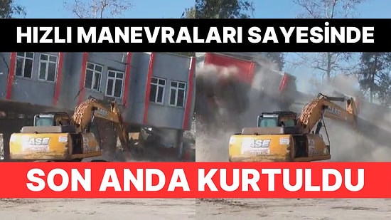 Hatay'da Bina Yıkımında Korkutan Anlar: İş Makinesi Son Anda Kurtuldu