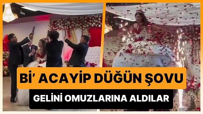 Dört Erkeğin Gelinliğin Altına Girerek Gelini Omuzlarına Çıkardığı Bi' Acayip Düğün Şovu