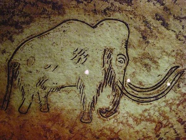 6. Fransa'da bir mağarada bulunan 13.000 yıllık yünlü mamut çizimi.