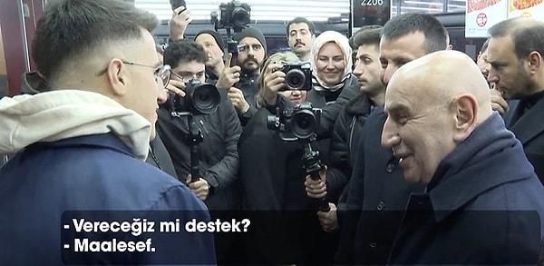 AK Parti'nin Ankara Büyükşehir Belediyesi Başkan adayı Turgut Altınok, partisinin 'kalesi' olan Mamak'taki esnaf ziyaretlerinde istediğini bulamadı. Vatandaşlardan birinden destek isteyen Altınok vatandaşa sorduğu 'Vereceğiz mi destek?' sorusuna 'Maalesef' yanıtını aldı.