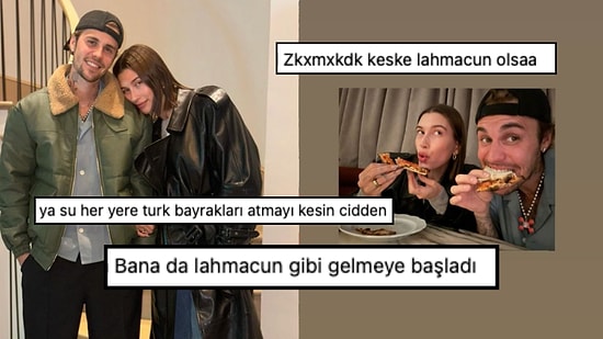 Bieber Çiftinin Yedikleri Yiyecek Lahmacun Sanıldı: Görenler "Her Yiğidin Bir Pizza Yiyişi Vardır" Dedi