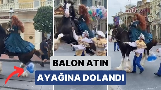 Disneyland'da Çocuğun Bıraktığı Balon Atın Ayağına Dolaşınca Atın Üzerindeki Kadın Düşme Tehlikesi Yaşadı