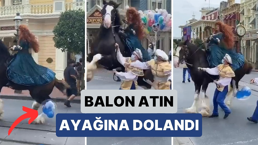 Disneyland'da Çocuğun Bıraktığı Balon Atın Ayağına Dolaşınca Atın Üzerindeki Kadın Düşme Tehlikesi Yaşadı