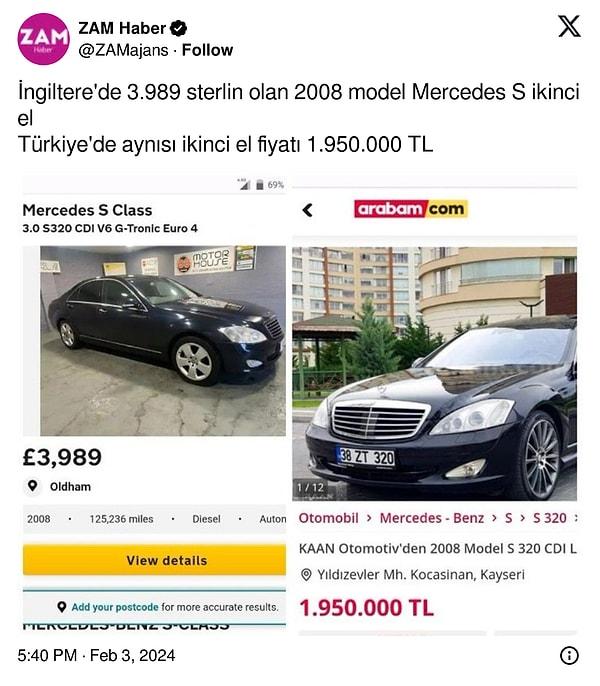 Aynı marka, model ve yaştaki arabaların fiyatlarının İngiltere'de Türkiye'nin yaklaşık 10'da biri fiyatına satılması da üzüyor.