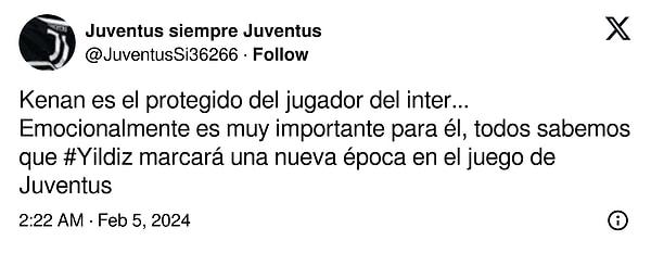 (Kenan, Inter'li oyuncunun himayesinde.... Duygusal olarak bu onun için çok önemli, hepimiz biliyoruz ki #Yıldız Juventus'un oyununda yeni bir döneme damgasını vuracak.)👇