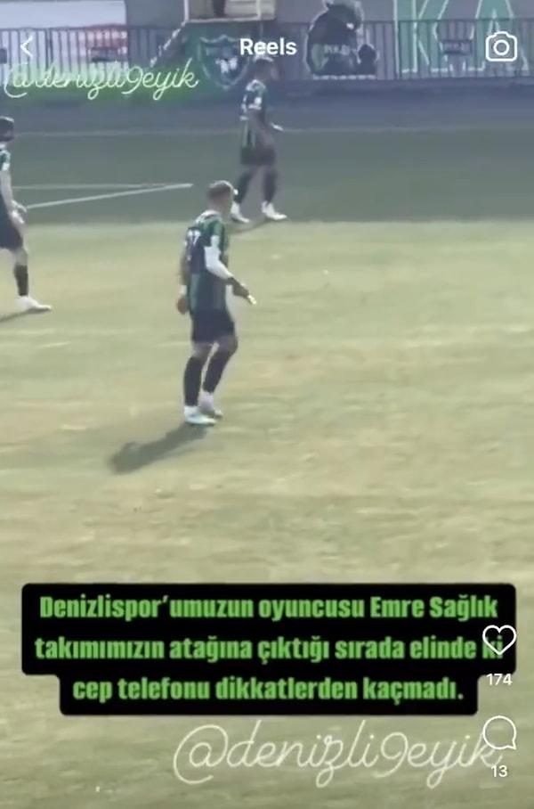 Denizlispor'un oyuncusu Emre Sağlık, bir süre boyunca elindeki cep telefonuyla görüntülendi.