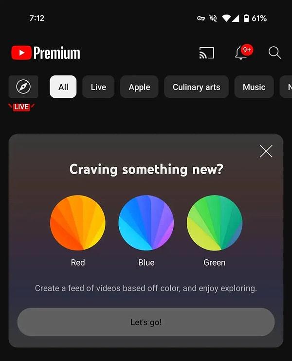 YouTube'un en yeni test ettiği özellik ise oldukça ilginç, platform şu anda videoları renklerine göre öneriyor.