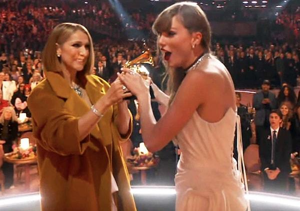 Taylor Swift Pazar günü, efsane şarkıcı kendisine Grammy'de Yılın Albümü ödülünü takdim ederken Celine Dion'u görmezden geldiği için eleştiri yağmuruna tutuldu.