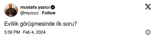 Twitter'da evlilik görüşmesinde sorulması gereken ilk soruyla ilgili paylaşım viral oldu.